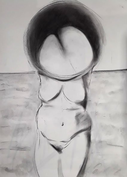 Figure au miroir - Fusain 58X42 cm