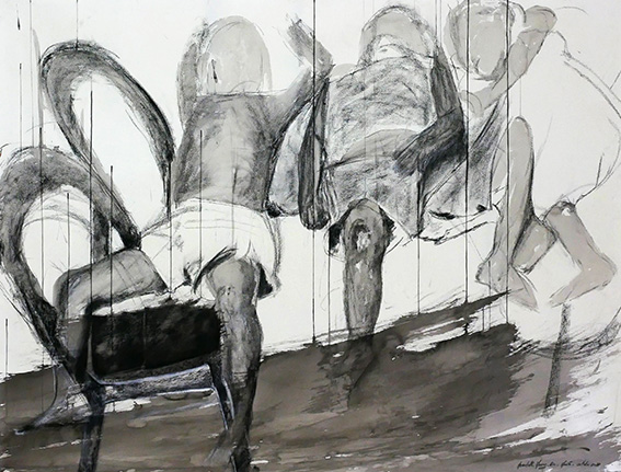 Peinture n°1 Mabini Street- 151X114cm - lavis d'encre, fusain, craie